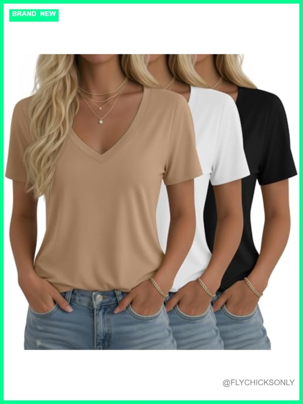 Women's V-Neck Short Sleeve Tunic Tops 3 Pack Rayon Spandex Curved Hem
